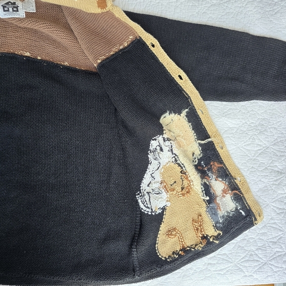 Storybook Knits Dog Motif Heavyweight Knit Cardigan Sweater Bone Buttons 1X - Picture 14 of 16